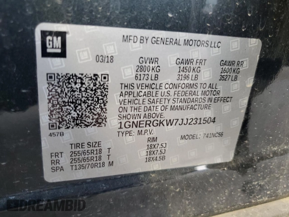 2018 Chevrolet Traverse LT Cloth with VIN 1GNERGKW7JJ231504, listed as a Copart auction lot 54776515 with 122,938 mi miles and Salvage Title. Bid and sale history available at carsss.com. Image 14.