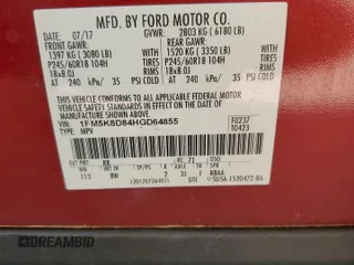 2017 Ford Explorer XLT с VIN 1FM5K8D84HGD64855, выставлен на аукционе Copart как лот 53595895 с пробегом 107 316 миль миль и Списание • Salvage title. История ставок и продаж доступна на DreamBid. Изображение 15.