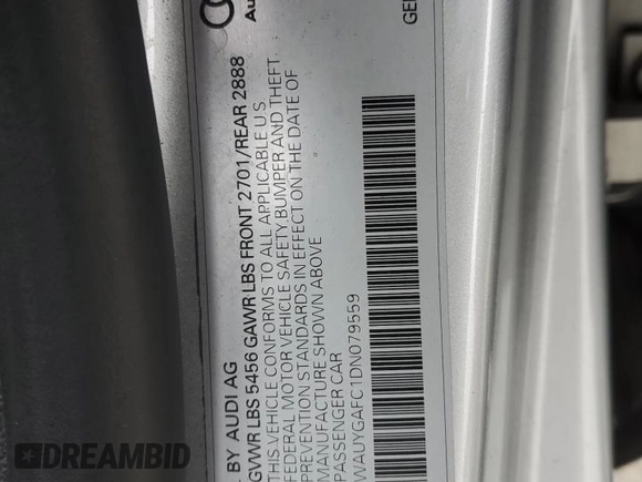 2013 Audi A7 Premium Plus with VIN WAUYGAFC1DN079559, listed as a Copart auction lot 46004095 with 135,165 mi miles and Salvage title. Bid and sale history available at DreamBid. Image 14.