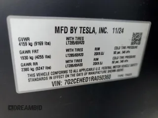 2024 Tesla Cybertruck z VIN 7G2CEHED1RA050360, wystawiony jako Copart lot #50245885 z przebiegiem Nie podano mil oraz Szkoda całkowita • Salvage title. Historia ofert i sprzedaży dostępna na DreamBid. Obrazek 15.