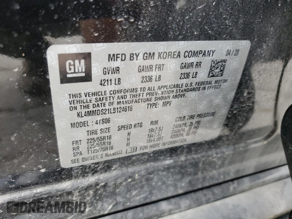 2020 Buick Encore GX Select с VIN KL4MMDS21LB124616, выставлен на аукционе Copart как лот 60614635 с пробегом 71 371 миль миль и Списание • Salvage title. История ставок и продаж доступна на DreamBid. Изображение 12.