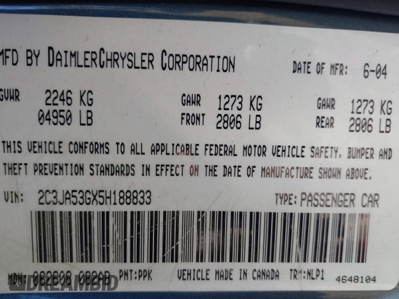 2005 Chrysler 300 with VIN 2C3JA53GX5H188833, listed as a IAAI auction lot 41906889 with 999,999 mi miles. Bid and sale history available at carsss.com. Image 9.