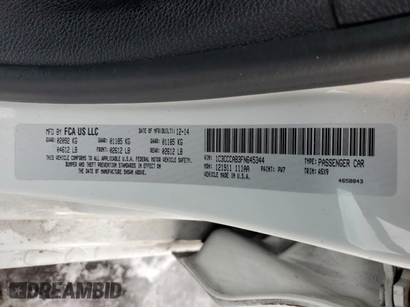 2015 Chrysler 200 Limited with VIN 1C3CCCAB3FN645344, listed as a Copart auction lot 83000474 with 109,800 mi miles and Salvage Title. Bid and sale history available at carsss.com. Image 15.