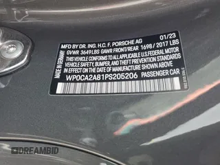 2023 Porsche Boxster with VIN WP0CA2A81PS205206, listed as a Copart auction lot 59809215 with 9,483 mi miles and Salvage title. Bid and sale history available at DreamBid. Image 13.