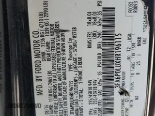 2017 Ford Fusion Hybrid SE with VIN 3FA6P0LUXHR196115, listed as a Copart auction lot 61049125 with 137,613 mi miles and Salvage title. Bid and sale history available at DreamBid. Image 13.