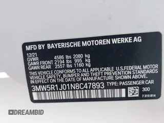 2022 BMW 3 Series 330i с VIN 3MW5R1J01N8C47893, выставлен на аукционе IAAI как лот 42312006 с пробегом 25 430 миль миль и . История ставок и продаж доступна на DreamBid. Изображение 9.