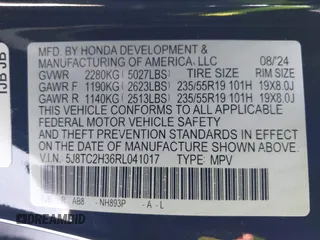 2024 Acura RDX with VIN 5J8TC2H36RL041017, listed as a IAAI auction lot 41317136 with 1,855 mi miles and . Bid and sale history available at DreamBid. Image 9.