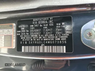 2021 Kia Sorento LX z VIN 5XYRGDLC4MG073856, wystawiony jako Copart lot #55114875 z przebiegiem 52 439 mil mil oraz Szkoda całkowita • Salvage title. Historia ofert i sprzedaży dostępna na DreamBid. Obrazek 13.