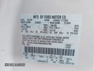 2009 Ford Escape Limited with VIN 1FMCU94G49KB62188, listed as a IAAI auction lot 42316003 with Not provided miles and . Bid and sale history available at DreamBid. Image 9.