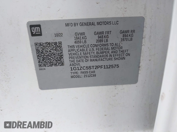 2023 Chevrolet Malibu LS with VIN 1G1ZC5ST2PF112575, listed as a IAAI auction lot 41929571 with 81,655 mi miles and . Bid and sale history available at DreamBid. Image 9.