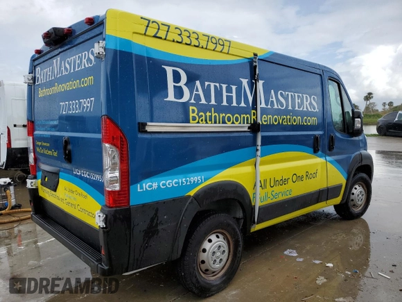 2022 Ram ProMaster Cargo with VIN 3C6LRVNG1NE130073, listed as a Copart auction lot 74721204 with Not Provided miles and Non Repairable. Bid and sale history available at DreamBid. Image 3.