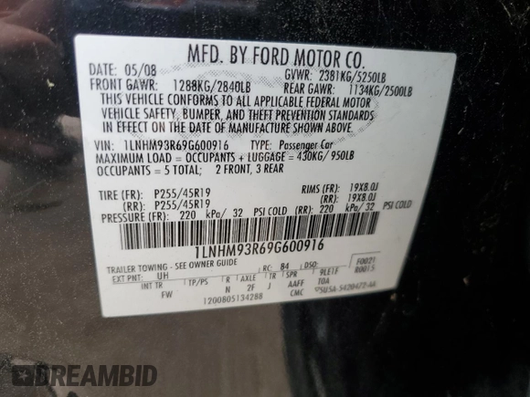 2009 Lincoln MKS z VIN 1LNHM93R69G600916, wystawiony jako Copart lot #55028965 z przebiegiem 250 930 mil mil oraz Szkoda całkowita • Salvage title. Historia ofert i sprzedaży dostępna na DreamBid. Obrazek 12.