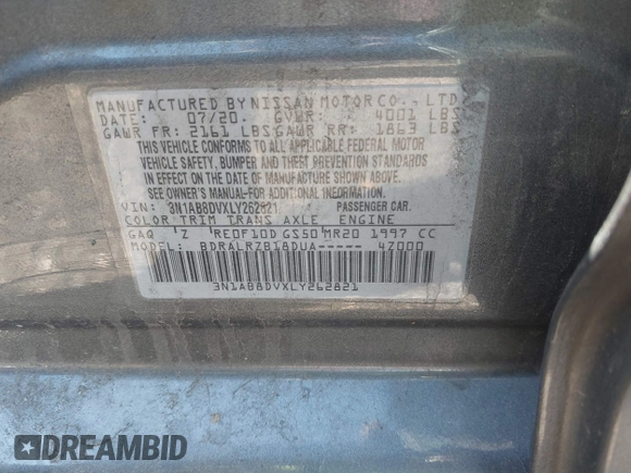 2020 Nissan Sentra SR z VIN 3N1AB8DVXLY262821, wystawiony jako IAAI lot #42085696 z przebiegiem 102 191 mil mil oraz . Historia ofert i sprzedaży dostępna na DreamBid. Obrazek 9.