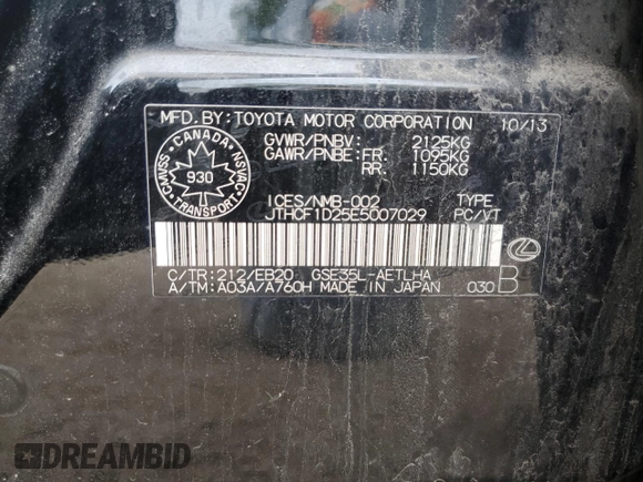 2014 Lexus IS 250 z VIN JTHCF1D25E5007029, wystawiony jako Copart lot #58652445 z przebiegiem 232 832 mil mil oraz Szkoda całkowita • Salvage title. Historia ofert i sprzedaży dostępna na DreamBid. Obrazek 13.