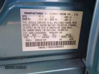 2002 Nissan Altima S with VIN 1N4AL11D22C289201, listed as a IAAI auction lot 42738272 with Not provided miles and . Bid and sale history available at DreamBid. Image 9.