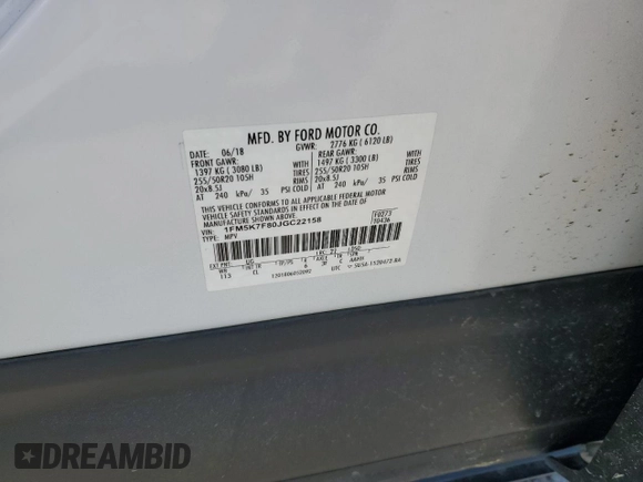 2018 Ford Explorer Limited with VIN 1FM5K7F80JGC22158, listed as a Copart auction lot 50599745 with 79,486 mi miles and Salvage Title. Bid and sale history available at carsss.com. Image 13.