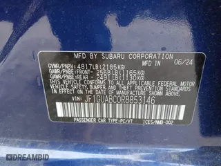 2024 Subaru Impreza with VIN JF1GUABC0R8853146, listed as a IAAI auction lot 41942450 with 3,313 mi miles. Bid and sale history available at carsss.com. Image 9.