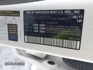 2017 Mercedes-Benz C 350e with VIN 55SWF4HB9HU223865, listed as a IAAI auction lot 38710421 with Not Provided miles and . Bid and sale history available at DreamBid. Image 9.