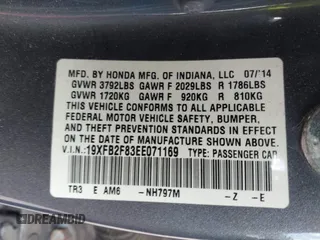 2014 Honda Civic Sedan EX with VIN 19XFB2F83EE071169, listed as a IAAI auction lot 41974108 with 73,885 mi miles. Bid and sale history available at carsss.com. Image 9.