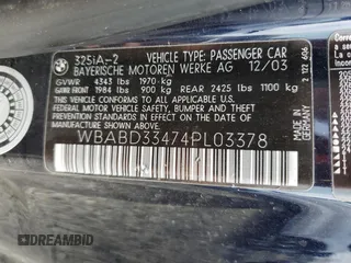 2004 BMW 3 Series 325Ci с VIN WBABD33474PL03378, выставлен на аукционе Copart как лот 52434965 с пробегом 105 151 миль миль и Списание • Salvage title. История ставок и продаж доступна на DreamBid. Изображение 12.