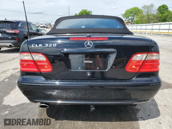 2003 Mercedes-Benz CLK 320 with VIN WDBLK65G43T140926, listed as a Copart auction lot 54426345 with 65,221 mi miles and Salvage Title. Bid and sale history available at DreamBid. Image 6.