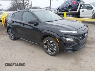 2023 Hyundai Kona N Line with VIN KM8K33A39PU989957, listed as a IAAI auction lot 41505290 with 29,134 mi miles and . Bid and sale history available at carsss.com. Image 1.