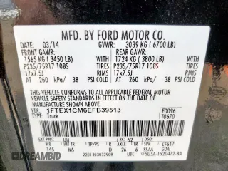 2014 Ford F-150 XL with VIN 1FTEX1CM6EFB39513, listed as a Copart auction lot 58960835 with 195,858 mi miles and Salvage title. Bid and sale history available at DreamBid. Image 12.