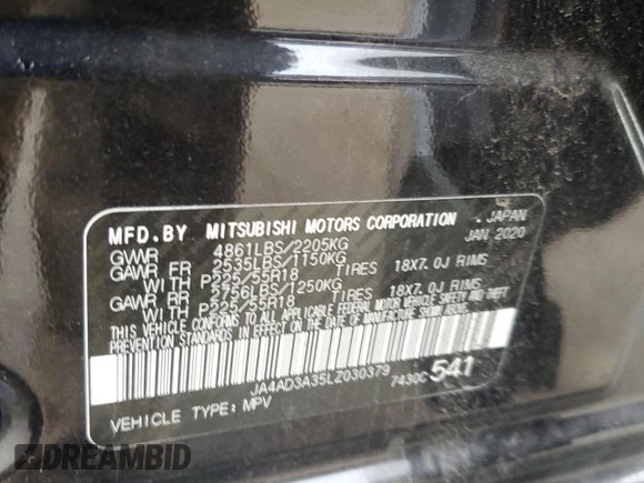 2020 Mitsubishi Outlander SE with VIN JA4AD3A35LZ030379, listed as a Copart auction lot 55917925 with 104,748 mi miles and Salvage title. Bid and sale history available at DreamBid. Image 13.
