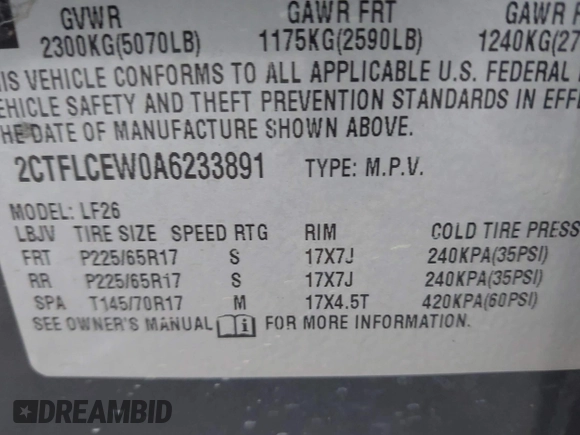 2010 GMC Terrain SLE-1 with VIN 2CTFLCEW0A6233891, listed as a IAAI auction lot 41479231 with 205,750 mi miles. Bid and sale history available at carsss.com. Image 9.