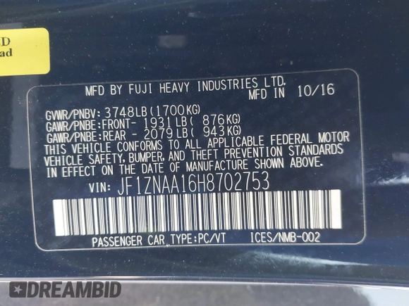 2017 Toyota 86 z VIN JF1ZNAA16H8702753, wystawiony jako IAAI lot #41709990 z przebiegiem 37 870 mil mil oraz . Historia ofert i sprzedaży dostępna na DreamBid. Obrazek 9.