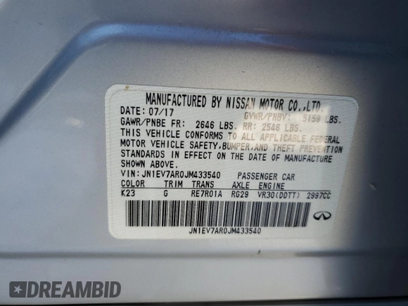 2018 Infiniti Q50 Luxe with VIN JN1EV7AR0JM433540, listed as a Copart auction lot 84282984 with 105,890 mi miles and Salvage Title. Bid and sale history available at carsss.com. Image 12.