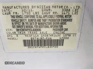 2012 Nissan Versa SV with VIN 3N1CN7AP2CL835935, listed as a IAAI auction lot 42347673 with 164,227 mi miles and . Bid and sale history available at DreamBid. Image 9.