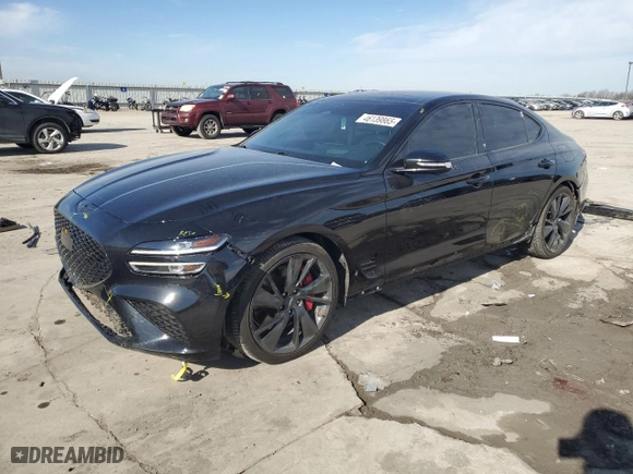 2022 Genesis G70 3.3T with VIN KMTG54TE0NU103581, listed as a Copart auction lot 46139865 with 43,493 mi miles and Salvage Title. Bid and sale history available at carsss.com. Image 1.