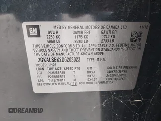 2013 GMC Terrain SLE with VIN 2GKALSEK2D6203023, listed as a IAAI auction lot 42191467 with 126,526 mi miles and . Bid and sale history available at DreamBid. Image 9.