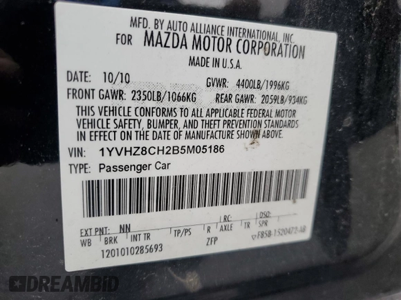 2011 Mazda 6 i Grand Touring с VIN 1YVHZ8CH2B5M05186, выставлен на аукционе Copart как лот 62468665 с пробегом 210 531 миль миль и Списание • Salvage title. История ставок и продаж доступна на DreamBid. Изображение 12.
