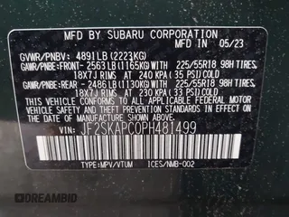 2023 Subaru Forester Limited with VIN JF2SKAPC0PH481499, listed as a IAAI auction lot 42441706 with 15,000 mi miles and . Bid and sale history available at DreamBid. Image 9.