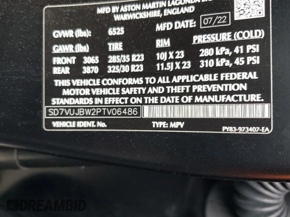 2023 Aston Martin DBX 707 z VIN SD7VUJBW2PTV06486, wystawiony jako Copart lot #55818283 z przebiegiem Nie podano mil oraz . Historia ofert i sprzedaży dostępna na DreamBid. Obrazek 14.