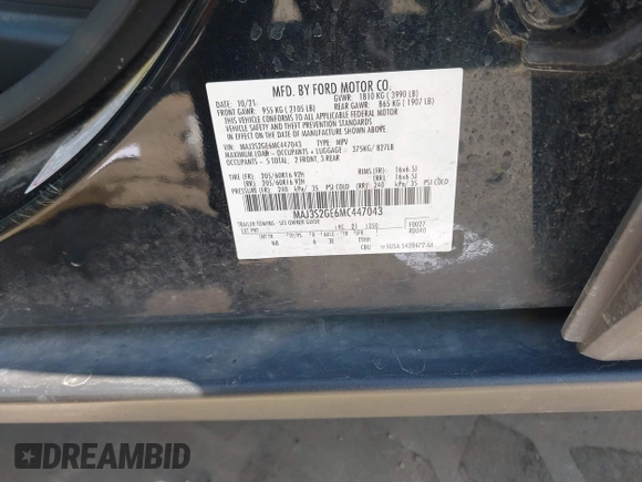 2021 Ford EcoSport SE z VIN MAJ3S2GE6MC447043, wystawiony jako IAAI lot #41878148 z przebiegiem 42 931 mil mil oraz . Historia ofert i sprzedaży dostępna na DreamBid. Obrazek 9.