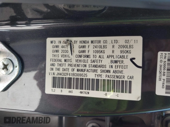 2011 Acura TSX with VIN JH4CU2F61BC009525, listed as a IAAI auction lot 42305819 with 182,765 mi miles and . Bid and sale history available at DreamBid. Image 9.