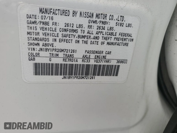 2016 Infiniti Q70 with VIN JN1BY1PR2GM721261, listed as a Copart auction lot 83307734 with 175,027 mi miles and Salvage title. Bid and sale history available at DreamBid. Image 15.