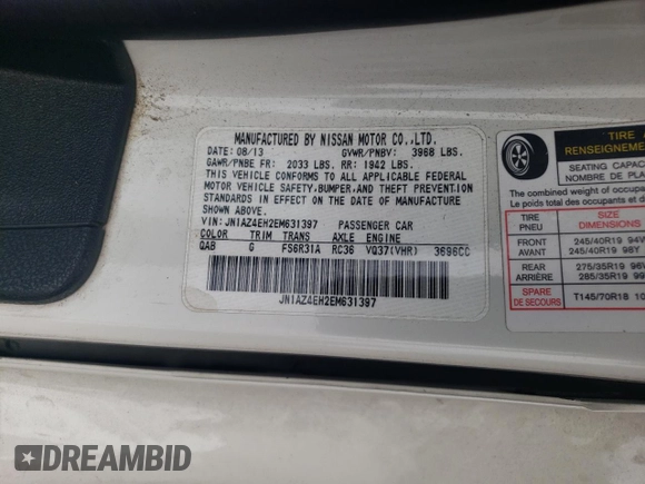 2014 Nissan 370Z with VIN JN1AZ4EH2EM631397, listed as a Copart auction lot 65758844 with 0 mi miles and Salvage Title. Bid and sale history available at carsss.com. Image 12.