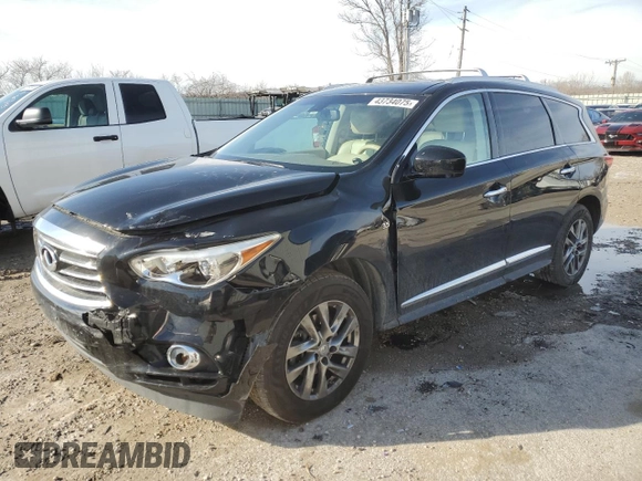 2014 Infiniti QX60 with VIN 5N1AL0MM2EC533316, listed as a Copart auction lot 43734075 with 124,280 mi miles and Salvage Title. Bid and sale history available at DreamBid. Image 1.