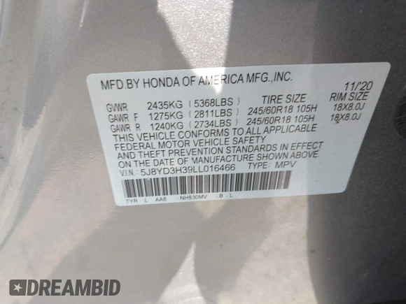 2020 Acura MDX with VIN 5J8YD3H39LL016466, listed as a IAAI auction lot 42376611 with 74,873 mi miles and . Bid and sale history available at DreamBid. Image 9.