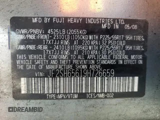 2009 Subaru Forester with VIN JF2SH65619H726659, listed as a Copart auction lot 53673495 with Not provided miles and Salvage title. Bid and sale history available at DreamBid. Image 13.