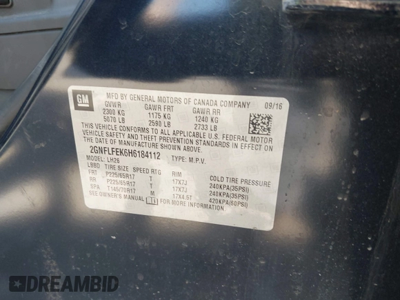 2017 Chevrolet Equinox LT with VIN 2GNFLFEK6H6184112, listed as a IAAI auction lot 42106242 with 61,377 mi miles and . Bid and sale history available at DreamBid. Image 9.