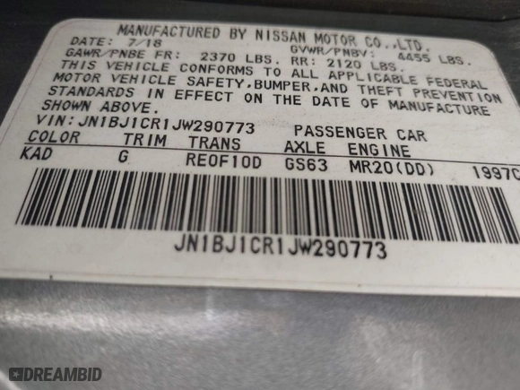 2018 Nissan Rogue Sport SV with VIN JN1BJ1CR1JW290773, listed as a IAAI auction lot 40578786 with 101,342 mi miles. Bid and sale history available at carsss.com. Image 9.