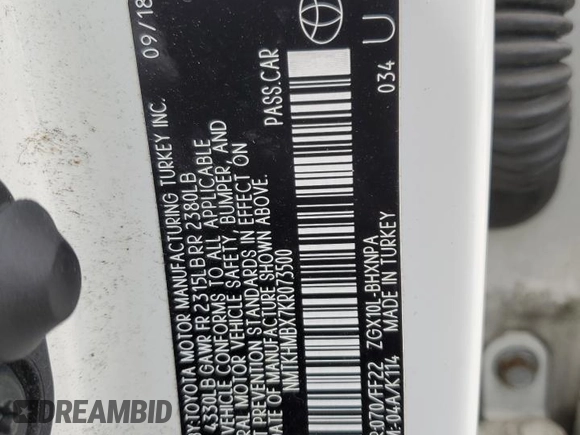 2019 Toyota C-HR XLE z VIN NMTKHMBX7KR073500, wystawiony jako Copart lot #53596395 z przebiegiem 91 934 mil mil oraz Szkoda całkowita • Salvage title. Historia ofert i sprzedaży dostępna na DreamBid. Obrazek 13.