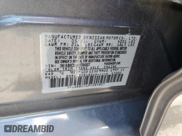 2021 Nissan Sentra SV with VIN 3N1AB8CV1MY284807, listed as a Copart auction lot 61458525 with 71,297 mi miles and Salvage title. Bid and sale history available at DreamBid. Image 12.