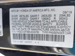 2019 Honda Accord Touring z VIN 1HGCV2F96KA034782, wystawiony jako IAAI lot #41851888 z przebiegiem 99 344 mil mil oraz . Historia ofert i sprzedaży dostępna na DreamBid. Obrazek 9.