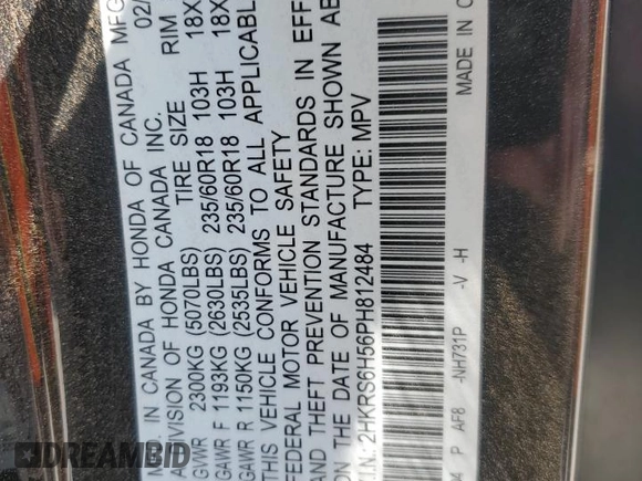 2023 Honda CR-V Sport with VIN 2HKRS6H56PH812484, listed as a Copart auction lot 55608005 with 46,064 mi miles and Salvage Title. Bid and sale history available at DreamBid. Image 13.